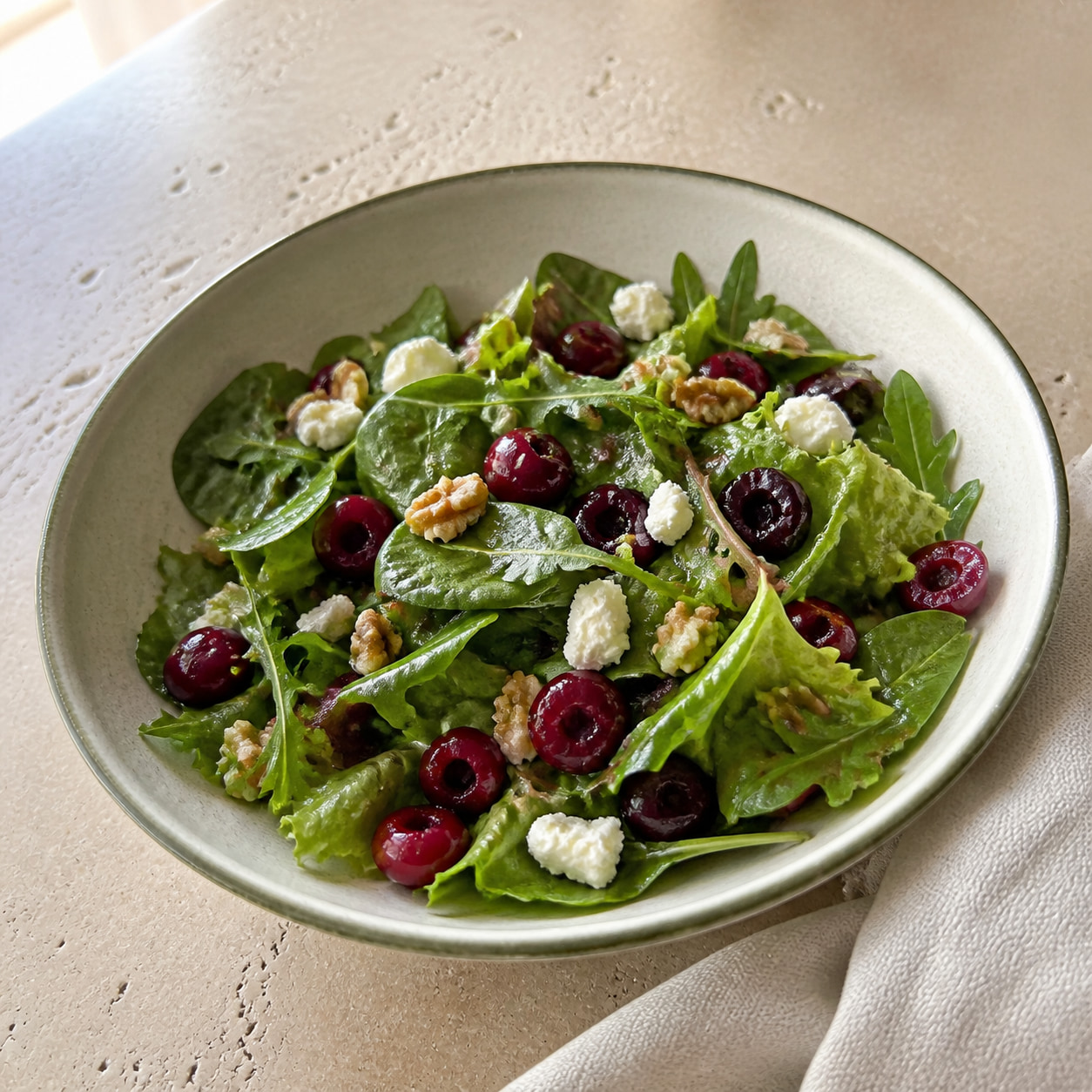 Vişneli, keçi peynirli salata
